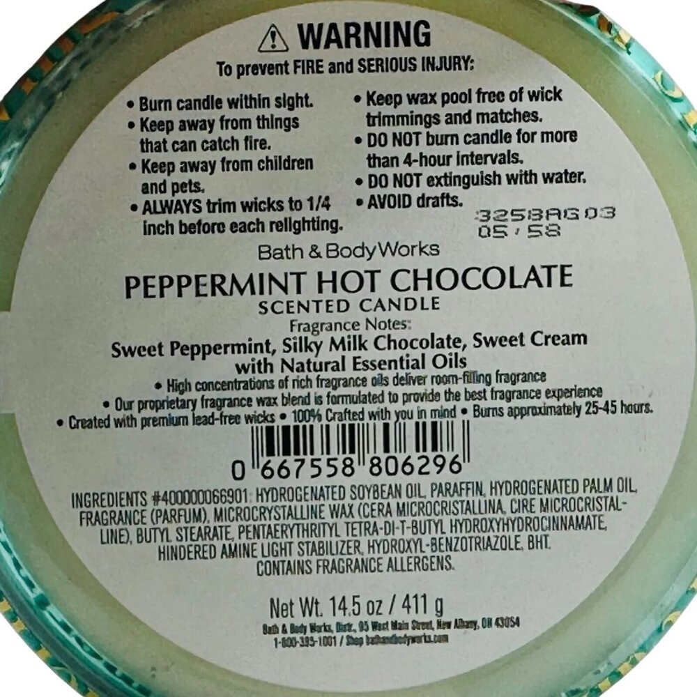 Bath and Body Works - Peppermint Hot Chocolate Scented Luminary 3-Wick Candle - Picture 2 of 3